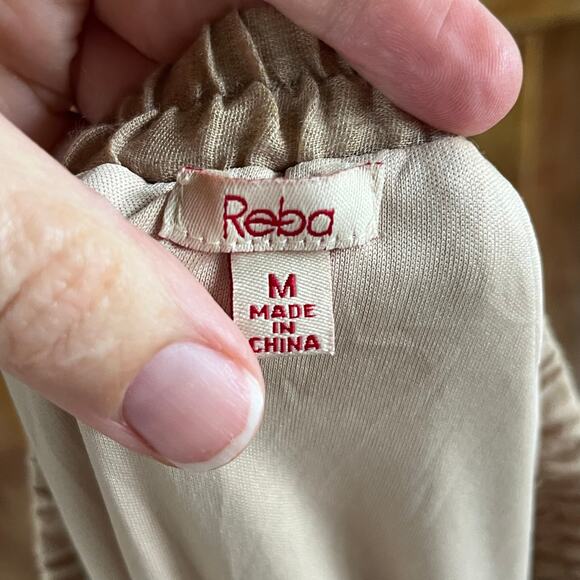 Reba Women's Tan/White Embroidered Tiered Ruffled Maxi Skirt Size M - Picture 6 of 8